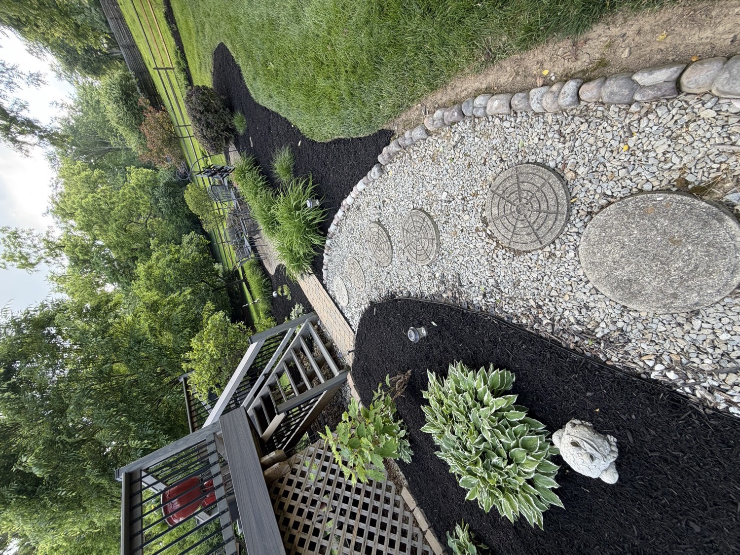 Walkways, beds, and usable flow landscape example for Covington properties
